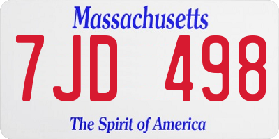 MA license plate 7JD498