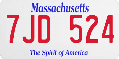 MA license plate 7JD524