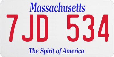 MA license plate 7JD534