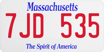 MA license plate 7JD535