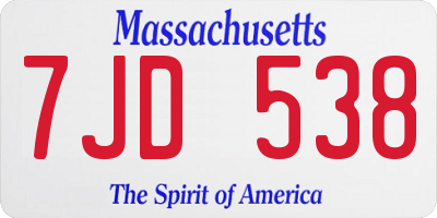 MA license plate 7JD538
