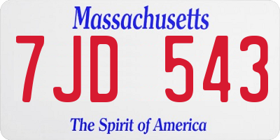 MA license plate 7JD543