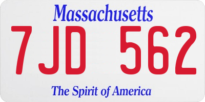 MA license plate 7JD562