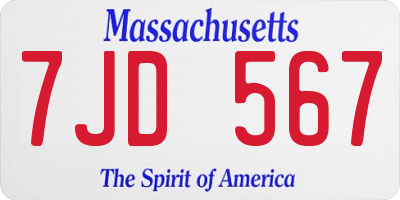 MA license plate 7JD567