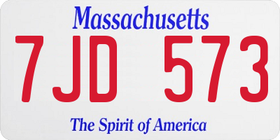 MA license plate 7JD573