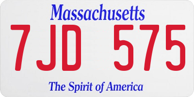 MA license plate 7JD575