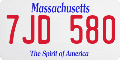 MA license plate 7JD580