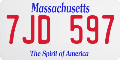 MA license plate 7JD597