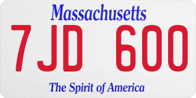 MA license plate 7JD600