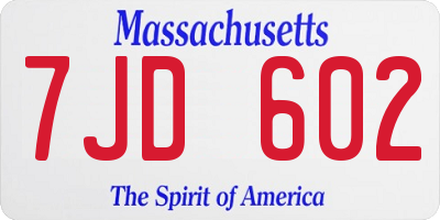 MA license plate 7JD602
