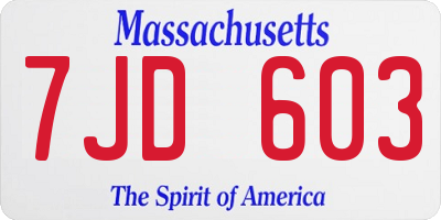 MA license plate 7JD603