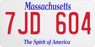 MA license plate 7JD604