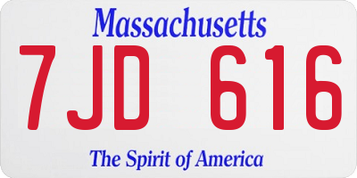 MA license plate 7JD616