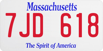 MA license plate 7JD618