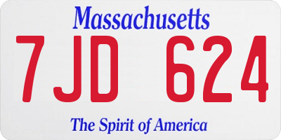 MA license plate 7JD624
