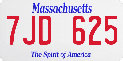 MA license plate 7JD625