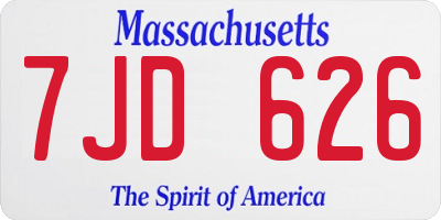 MA license plate 7JD626