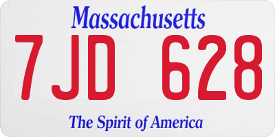 MA license plate 7JD628