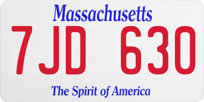 MA license plate 7JD630