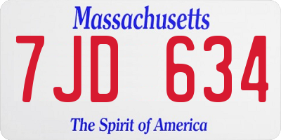 MA license plate 7JD634