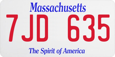 MA license plate 7JD635