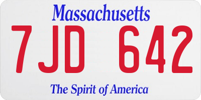 MA license plate 7JD642