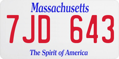 MA license plate 7JD643