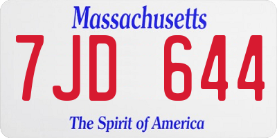 MA license plate 7JD644
