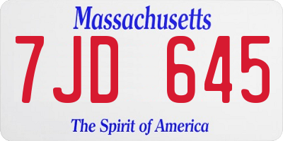 MA license plate 7JD645