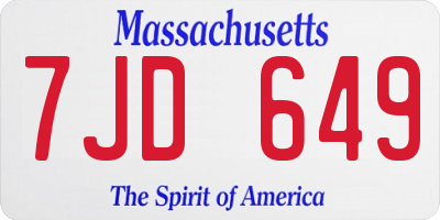 MA license plate 7JD649