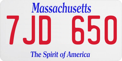 MA license plate 7JD650