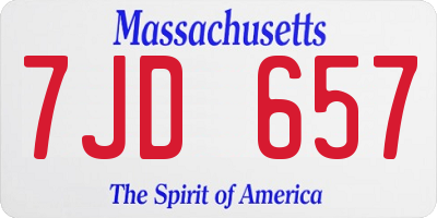 MA license plate 7JD657