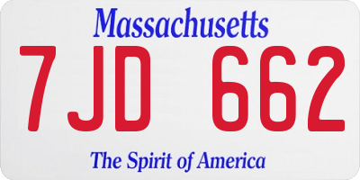 MA license plate 7JD662
