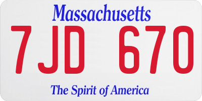 MA license plate 7JD670