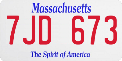 MA license plate 7JD673