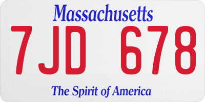 MA license plate 7JD678