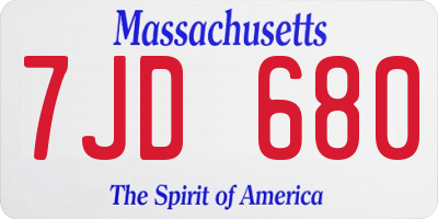 MA license plate 7JD680