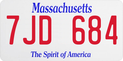 MA license plate 7JD684