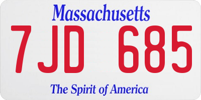 MA license plate 7JD685