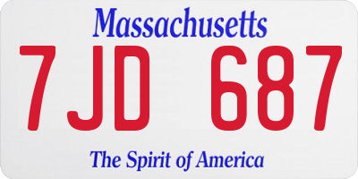 MA license plate 7JD687