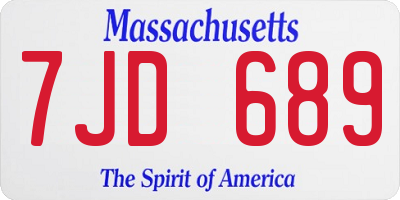 MA license plate 7JD689