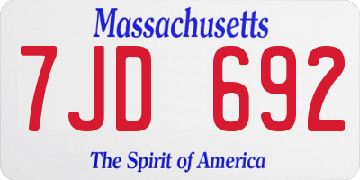 MA license plate 7JD692