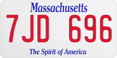 MA license plate 7JD696