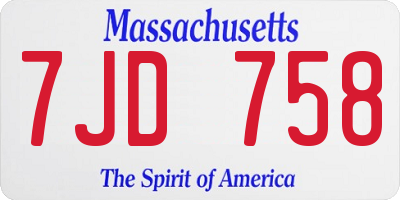 MA license plate 7JD758