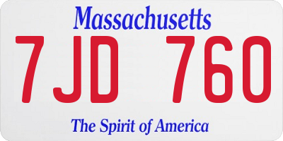 MA license plate 7JD760