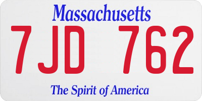 MA license plate 7JD762