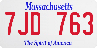 MA license plate 7JD763