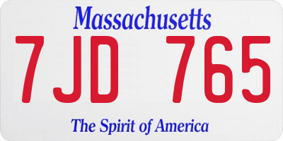 MA license plate 7JD765
