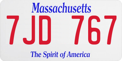 MA license plate 7JD767