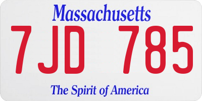 MA license plate 7JD785